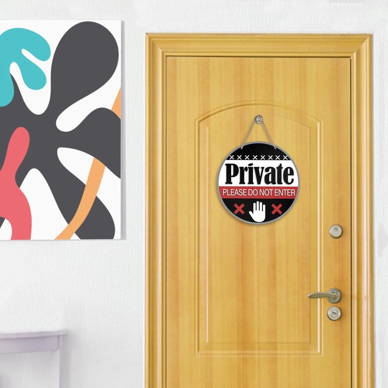 Deroro Private Please Do Not Enter Front Door Sign, Black Wood Door Hanger Outdoor Outside Porch Yard Decor, Wooden Wreath Indoor Home Office Business Wall Hanging Decoration - Image 4